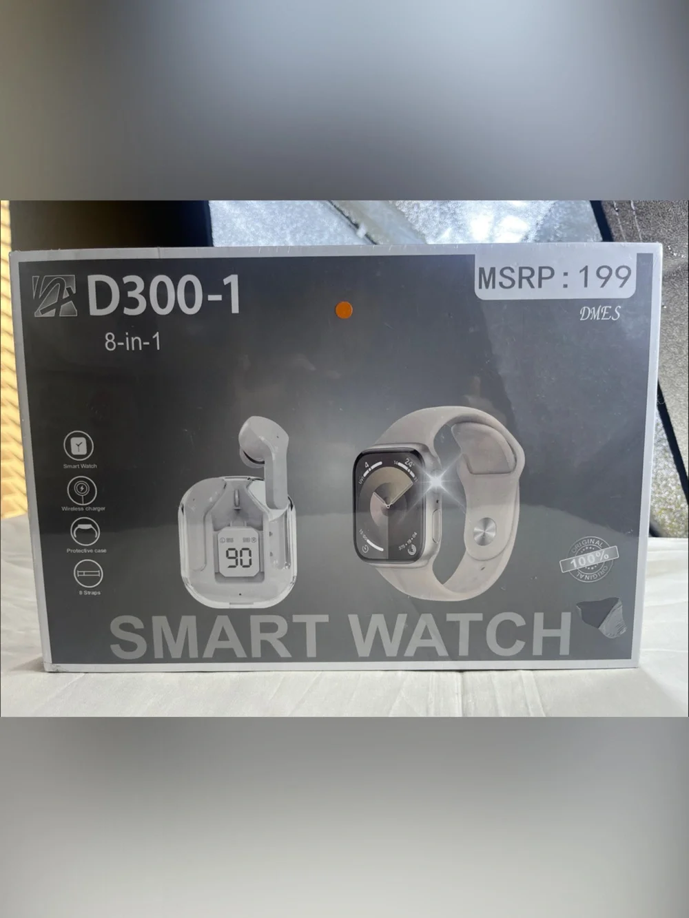 D300-1 8-in-1 Smartwatch in Light Gray with Earbuds - New